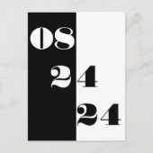 Cooles Hochzeitdatum Save the Date schwarz und wei Postkarte (Vorderseite)