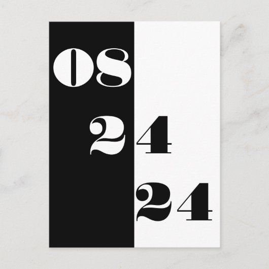 Cooles Hochzeitdatum Save the Date schwarz und wei Postkarte (Vorderseite)