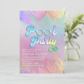 Cooles holografisches tropisches Blätter Skript-Po Einladung (Stehend Vorderseite)