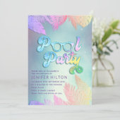 Cooles holografisches tropisches Blätter Skript-Po Einladung (Stehend Vorderseite)