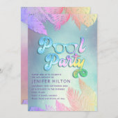 Cooles holografisches tropisches Blätter Skript-Po Einladung (Vorne/Hinten)