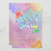 Cooles holografisches tropisches Blätter Skript-Po Einladung (Vorne/Hinten)