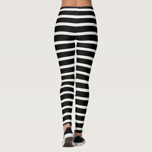 Cooles horizontales Schwarzweiss-gestreiftes Leggings (Rückseite)