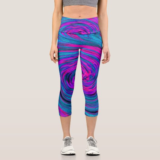 Cooles Hot Pink, Lila und Abstraktes Retro Capri Leggings (Vorderseite)