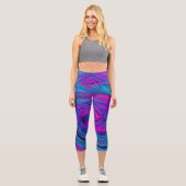Cooles Hot Pink, Lila und Abstraktes Retro Capri Leggings (Vorderseite)