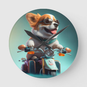 Cooles Hundbike, niedliche Lenkerhundwand Runde Wanduhr