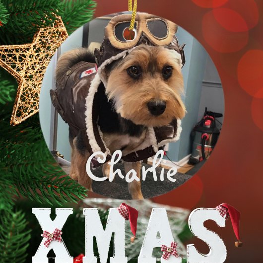 Cooles Hundepiloten-Foto, Frohe Weihnachten, Perso Keramik Ornament