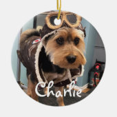 Cooles Hundepiloten-Foto, Frohe Weihnachten, Perso Keramik Ornament (Vorne)