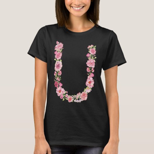 Cooles initiales Alphabet-Monogramm Blumen Floral T-Shirt (Vorderseite)