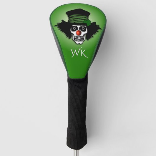 Cooles Irish Skeleton Clown Green Monogram Golf Headcover (Vorderseite)