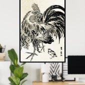 Cooles japanisches Vintages Ukiyo-e-Tintenhähnchen Poster (Heimbüro)