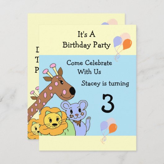 Cooles Jungtier zum Geburtstag Einladung (Vorne/Hinten)