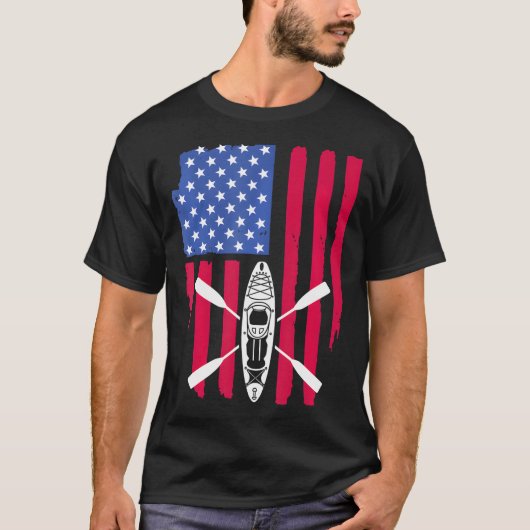 Cooles Kajak für Kajak Fischen USA Fahne T-Shirt (Vorderseite)
