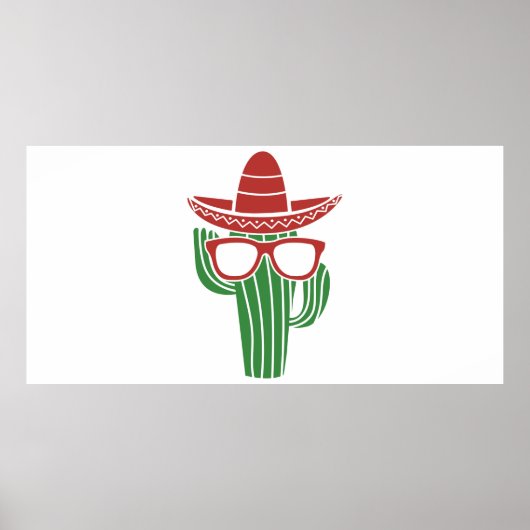 Cooles Kakteen-Maskottchen mit Sombrero-Hut und Br Poster (Vorne)