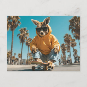 Cooles Kangaroo in Sonnenbrille auf einem Skateboa Feiertagspostkarte