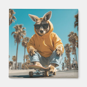 Cooles Kangaroo in Sonnenbrille auf einem Skateboa Magnet