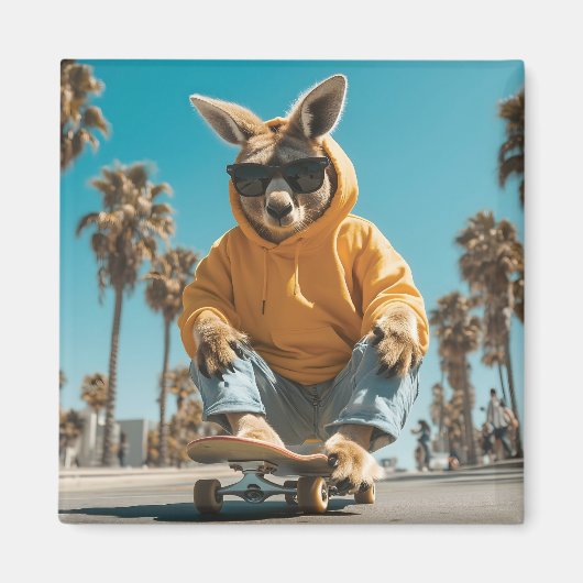 Cooles Kangaroo in Sonnenbrille auf einem Skateboa Magnet (Vorne)