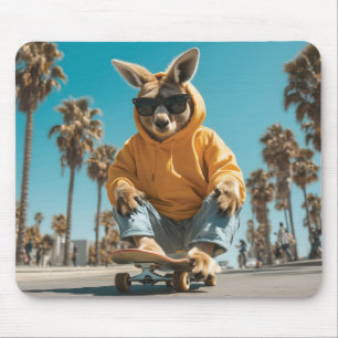 Cooles Kangaroo in Sonnenbrille auf einem Skateboa Mousepad