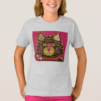 Cooles Katzen-Design auf Mädchen 3/4 Sieb T - Shir T-Shirt