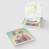 Cooles Katzen-Trinkboba Steinuntersetzer (Seitenansicht)