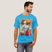 Cooles Katzen-Trinkboba T-Shirt (Vorne ganz)