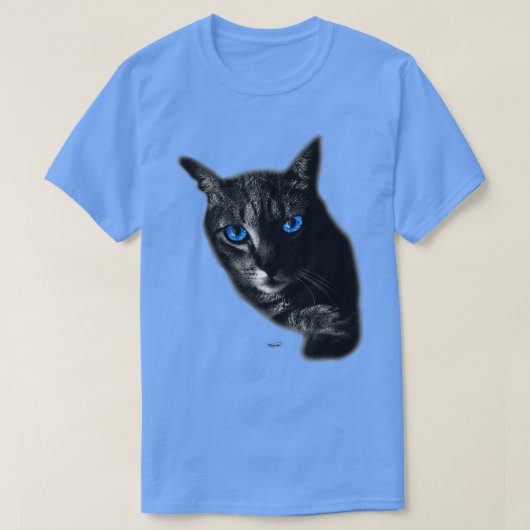 Cooles Katzengesicht mit blauen Augen auf schwarz T-Shirt (Design vorne)