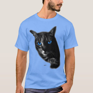 Cooles Katzengesicht mit blauen Augen auf schwarz T-Shirt