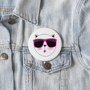 Cooles Katzengesicht mit rosa Sonnenbrille Niedlic Button