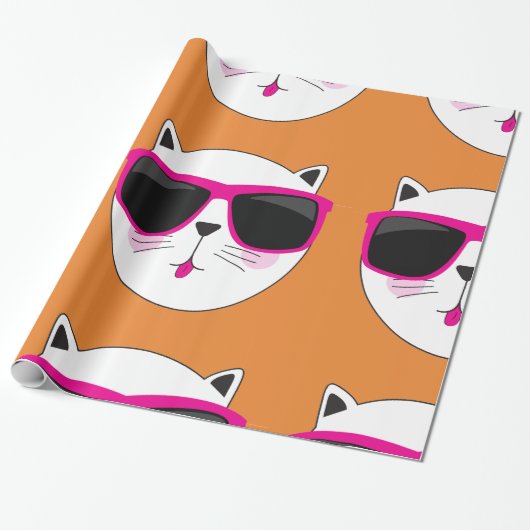 Cooles Katzengesicht mit rosa Sonnenbrille Niedlic Geschenkpapier (Ungerollt)