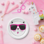 Cooles Katzengesicht mit rosa Sonnenbrille Niedlic Pappteller (Party)