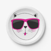 Cooles Katzengesicht mit rosa Sonnenbrille Niedlic Pappteller (Vorderseite)