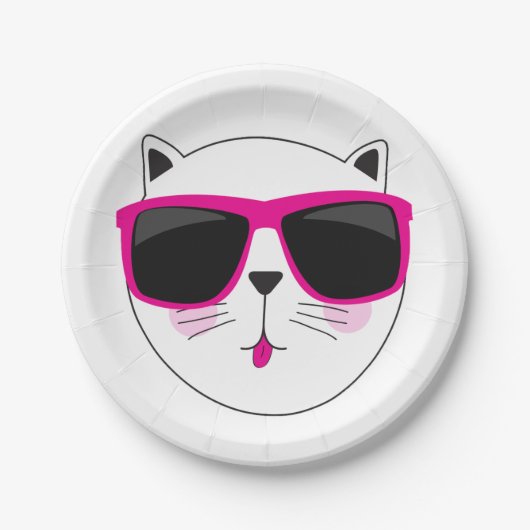 Cooles Katzengesicht mit rosa Sonnenbrille Niedlic Pappteller (Vorderseite)