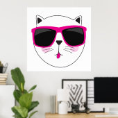 Cooles Katzengesicht mit rosa Sonnenbrille Niedlic Poster (Heimbüro)