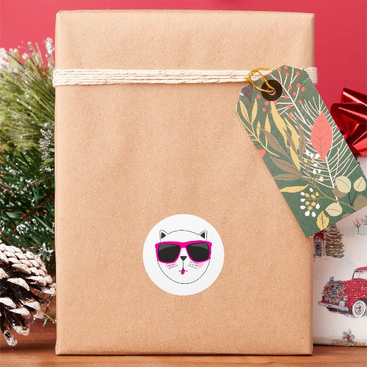 Cooles Katzengesicht mit rosa Sonnenbrille Niedlic Runder Aufkleber