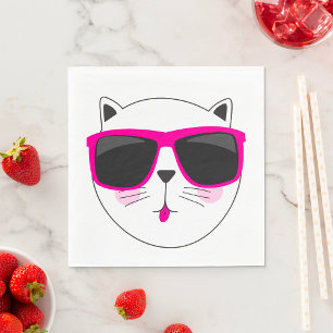 Cooles Katzengesicht mit rosa Sonnenbrille Niedlic Serviette