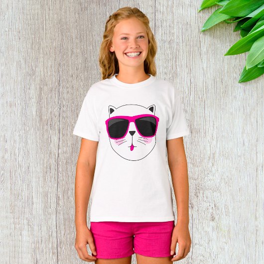 Cooles Katzengesicht mit rosa Sonnenbrille Niedlic T-Shirt
