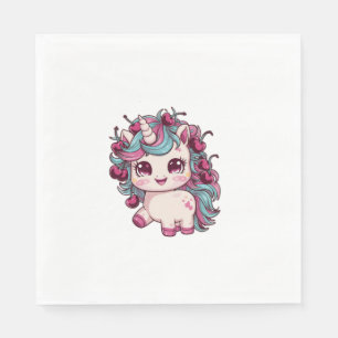Cooles Kawaii Einhorn mit Kirschen Langschläfchen  Serviette