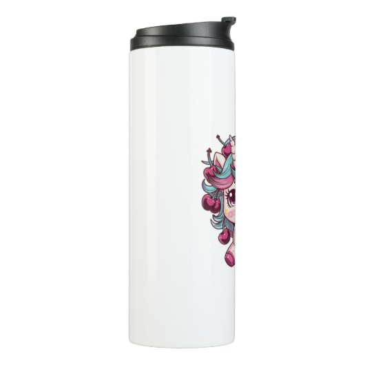 Cooles Kawaii Einhorn mit Kirschen Langschläfchen Thermosbecher (Nach links gedreht)