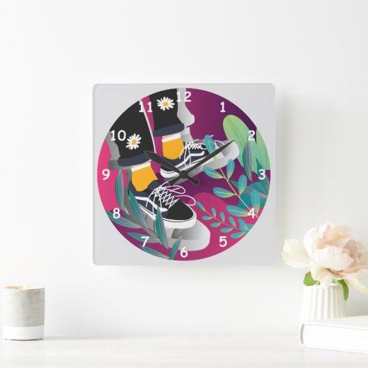 Cooles Kind mit Tennisschuhen nur abkühlen Quadratische Wanduhr (Zuhause)