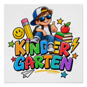 Cooles Kindergarten-Jungen-Shirt zum ersten Schult Poster