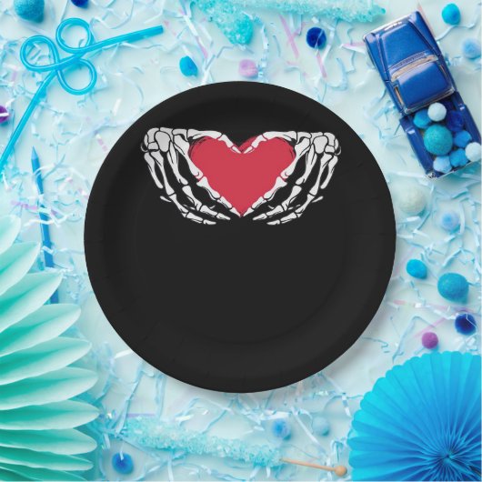 Cooles klassisches Funny Skeleton Handherz - Valen Pappteller (Party)