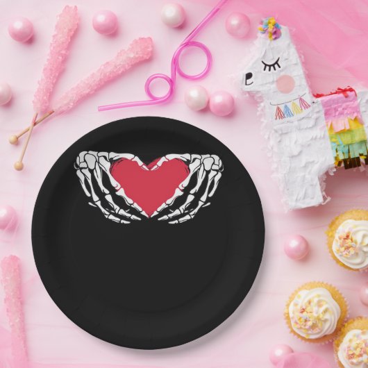 Cooles klassisches Funny Skeleton Handherz - Valen Pappteller (Party)