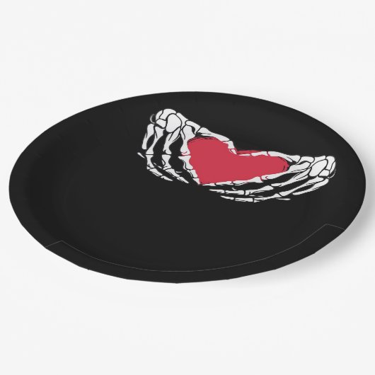 Cooles klassisches Funny Skeleton Handherz - Valen Pappteller (Schrägansicht)