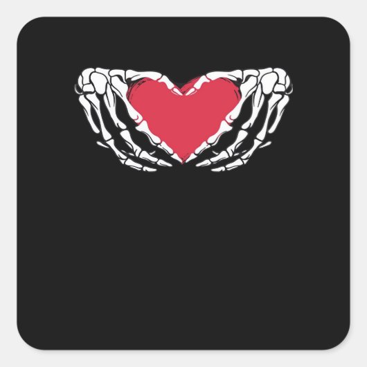 Cooles klassisches Funny Skeleton Handherz - Valen Quadratischer Aufkleber (Vorderseite)