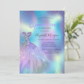 Cooles Kleid, Confetti Holographic Quinceañera Einladung (Stehend Vorderseite)