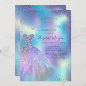 Cooles Kleid, Confetti Holographic Quinceañera Einladung (Vorne/Hinten)