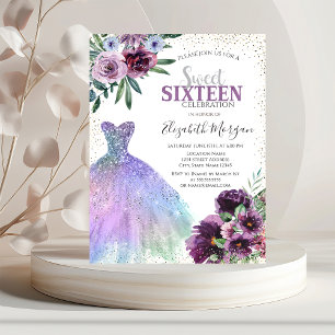 Cooles Kleid, Konfetti Violette Blumen Einladung