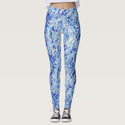 Cooles Künstlerisches Blaues Abstraktes Wellenbad  Leggings (Vorderseite)