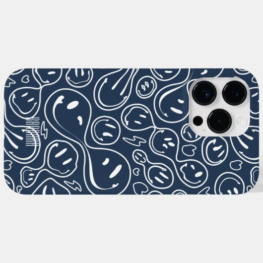 Cooles Lächeln Gesicht Melken Lächeln Muster blau Case-Mate iPhone Hülle (Rückseite (Horizontal))