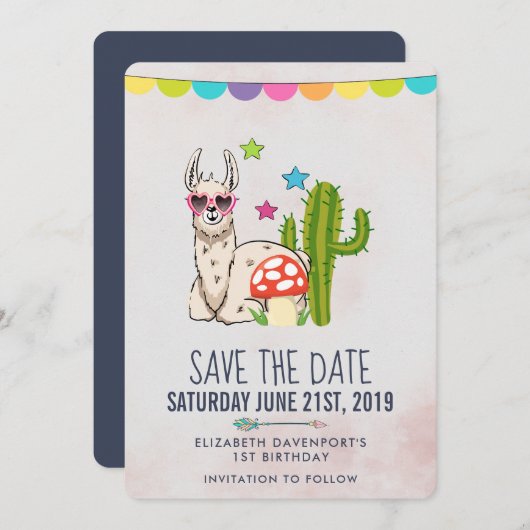 Cooles Lama in Herz-geformt Sonnenbrille Geburtsta Save The Date (Vorne/Hinten)